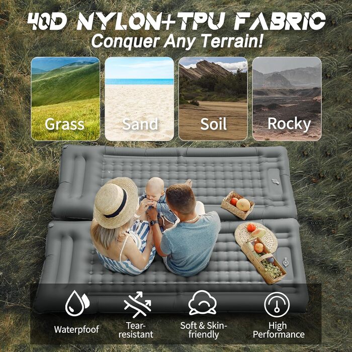 Килимок для сну для кемпінгу, потовщений надлегкий надувний матрац 12 см з подушкою та ножним насосом, водонепроникний надувний килимок для сну невеликого розміру для активного відпочинку, походів, піших прогулянок