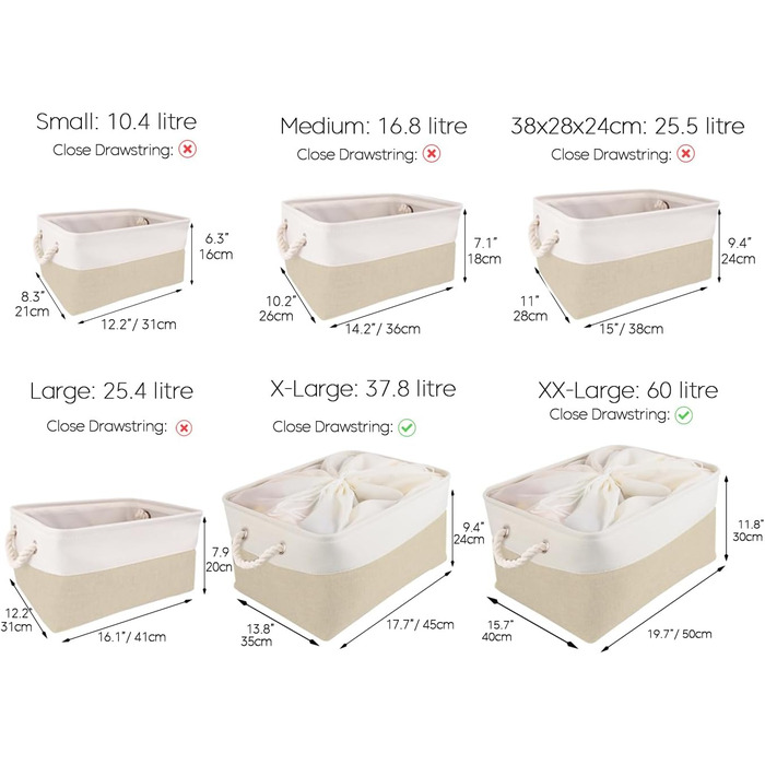 Набір із 3 великих кошиків для зберігання Mangata, лляні тканинні кошики з ручками для шаф, полиць, ванних кімнат, одягу, іграшок, рушників (38x28x24 см, світло-білий хакі) Світло-білий хакі 38 x 28 x 24 см
