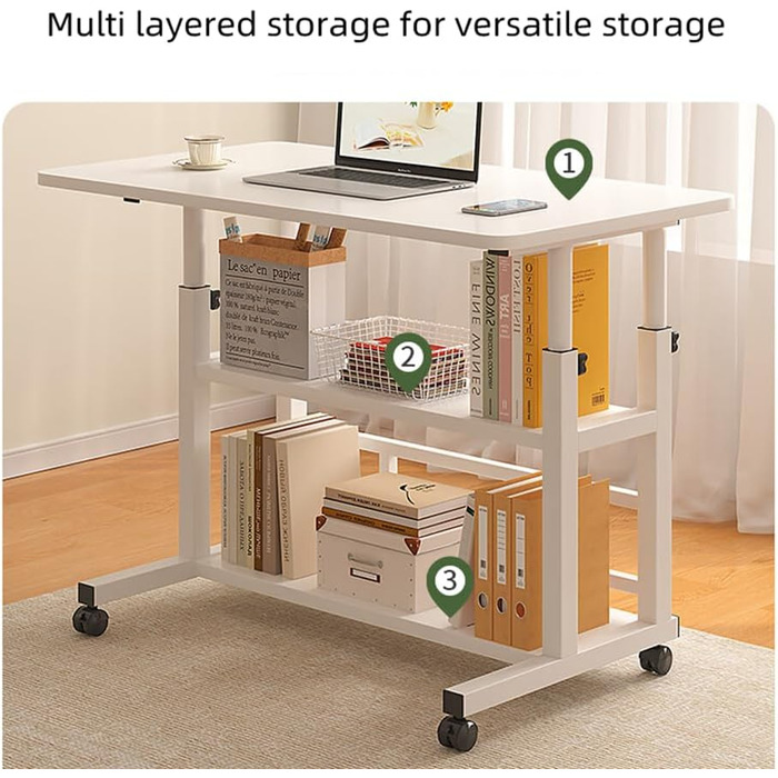 Мобільний комп&39ютерний стіл, портативний офісний стіл на колесах, стіл з регульованою висотою, офісний стіл для студентів та працівників, 80x40x60-90 см (чорний)