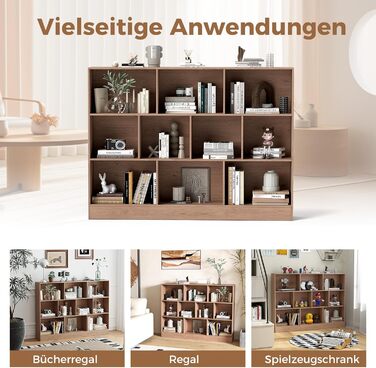 Книжкова полиця COSTWAY з 10 відділеннями, 3-рівнева окремостояча полиця, кубічна полиця, офісна полиця, полиця для зберігання речей для вітальні, спальні, кабінету, офісу, 140 x 24 x 104 см (натуральний колір) Натуральний 10 відділень (140 x 24 x 104 см)