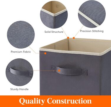Коробка для зберігання Lifewit Fabric, складні куби для зберігання об&39ємом 36 л, органайзери з нетканого матеріалу з ручкою для полиць-кубів, вставка для полиць, 6 шт. , 33x33x33 см, сірий