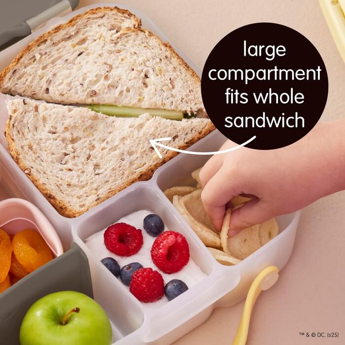 Ланчбокс дитячий b.box Batman з роздільниками Jumbo бенто-бокс з 4 відділеннями (2 герметичні), знімною перегородкою та гелевим охолоджувачем Шкільний ланчбокс для дітей від 3 років, 2 л