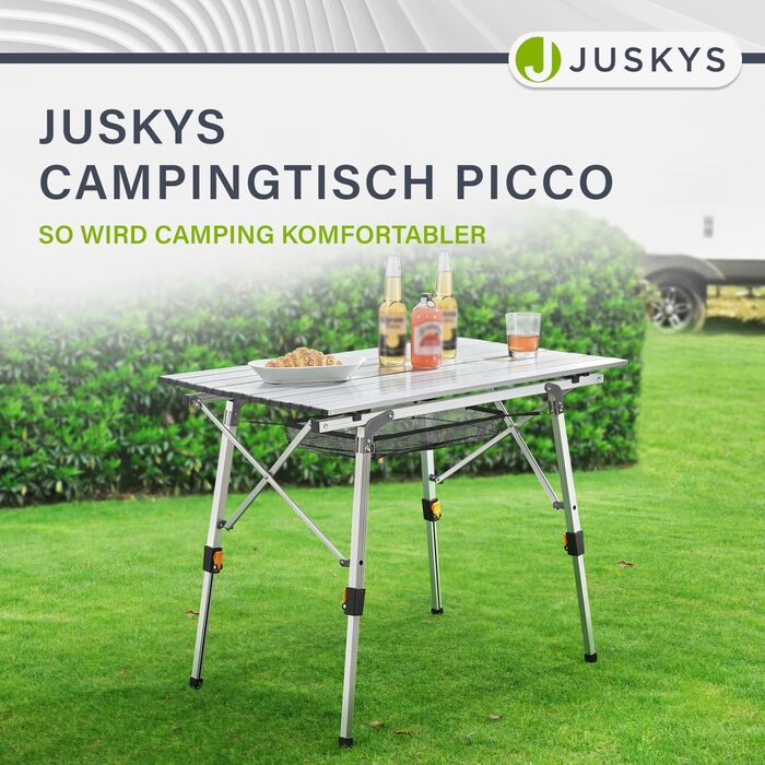 Стіл для кемпінгу Juskys 90x52 см розкладний алюмінієвий стіл Picco, легкий садовий та балконний стіл, регульований по висоті вуличний стіл сріблястий