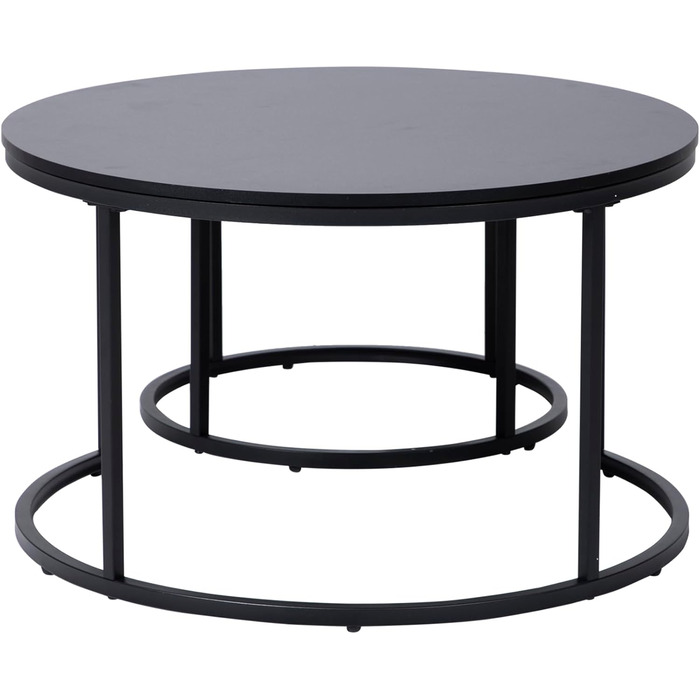 Набір з 2 круглих дерев&39яних журнальних столиків Home Collective, сучасний стіл для вітальні, бічний столик 2-в-1 з металевим каркасом для вітальні, офісу, дизайн лофт, двоспальний Чорний, великий, круглий