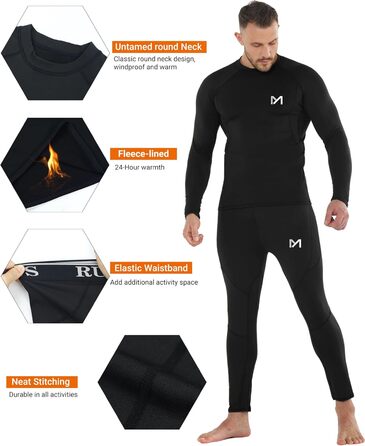 Термобілизна MEETYOO, 2 шт., чоловіча, лижна та функціональна, дихаюча, відводить піт, ідеально підходить для зими та спортивної білизни, 2 шт. - чорна, розмір L