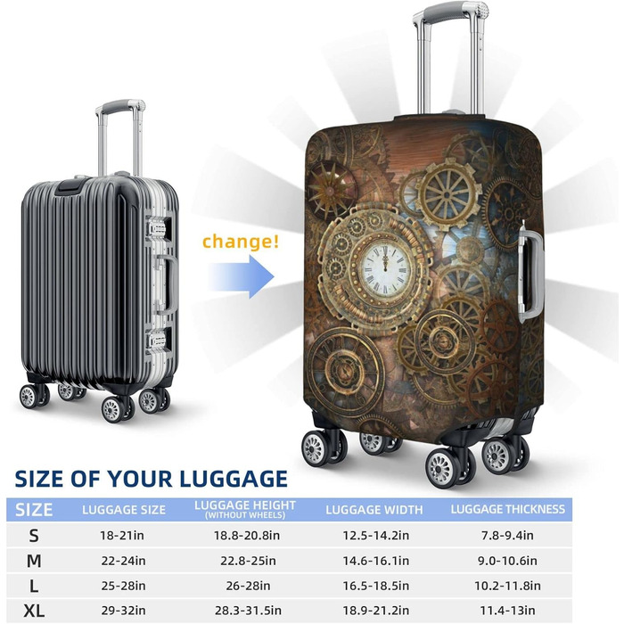 Чохол для валізи Ржавий Стімпанк захисний еластичний чохол від подряпин і пилу, чорний, розмір 80