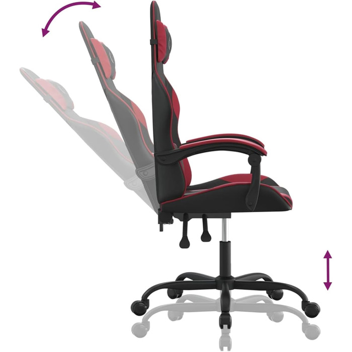 Геймерське крісло з функцією відкидання спинки, штучна шкіра чорного/бордового кольору, 57,5x59,5x121-131 см, для покращеного ігрового досвіду, модель 3143873