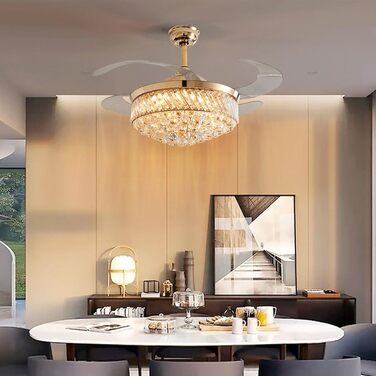 Тихий вентиляторний світильник Кришталевий стельовий вентилятор з пультом дистанційного керування Сучасна висувна стельова люстра
