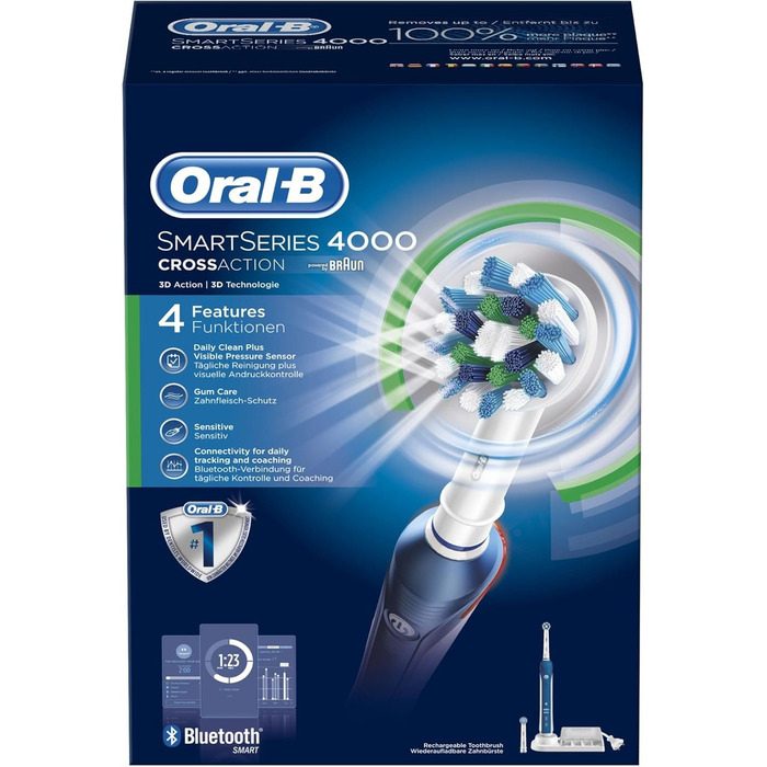 Електрична зубна щітка Oral-B SmartSeries 4000 CrossAction Щоденне чищення/Захист ясен/Чутливий синій