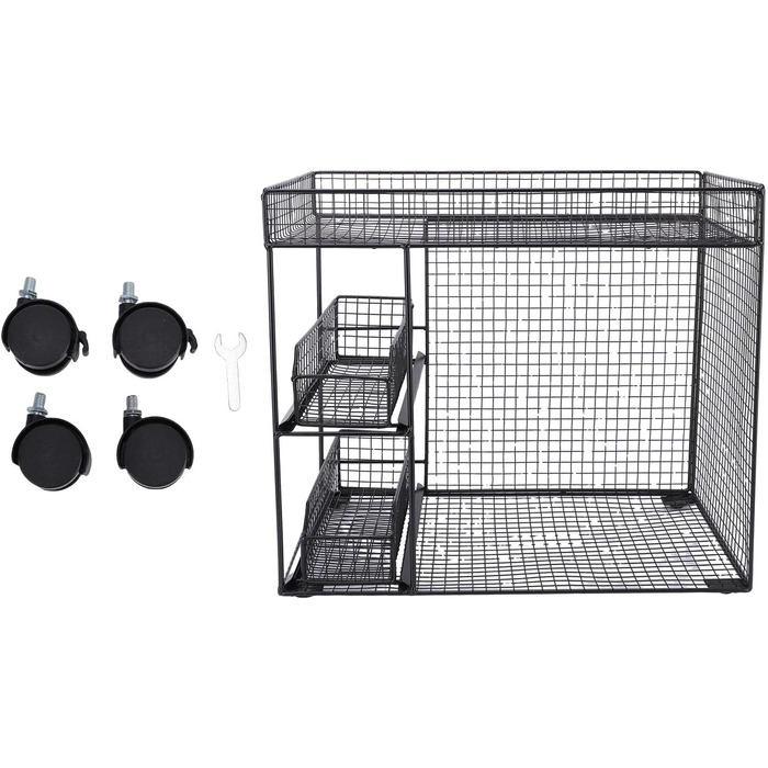 Мобільний візок для зберігання Aramox на 3 рівні з висувними шухлядами, міцний металевий кухонний візок на колесах для організації офісу, вітальні, гаража (чорний)