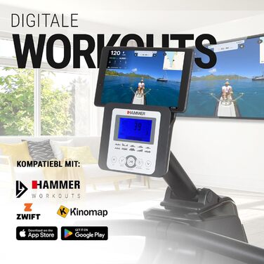 Гребний тренажер Hammer Cobra XTR Plus II для домашнього використання гребний тренажер з інноваційним тренувальним компютером, тримачем для смартфона/планшета, вага користувача до 130 кг, 232 x 55 x 75 см, чорний, 4532