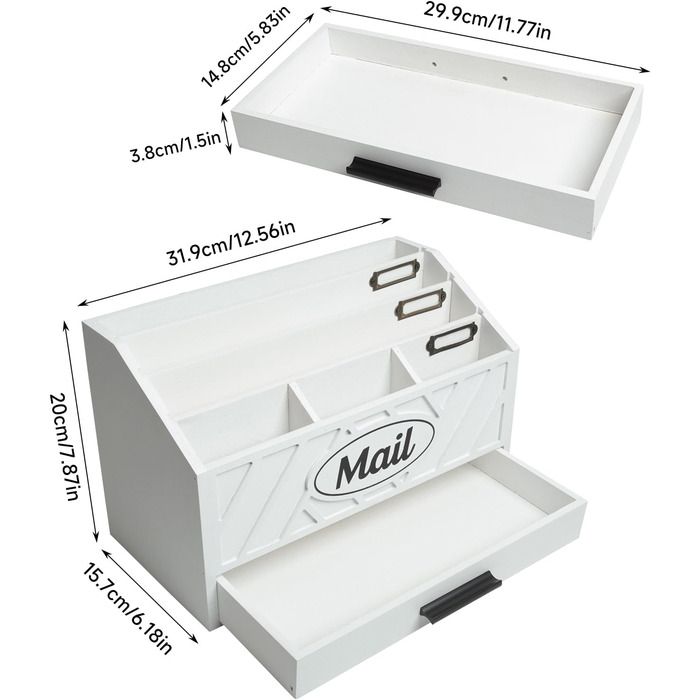 Дерев&39яний настільний органайзер для пошти, робочий органайзер для пошти з 6 відділеннями та шухлядою для офісу, школи, рахунків та документів, білий дерев&39яний настільний органайзер