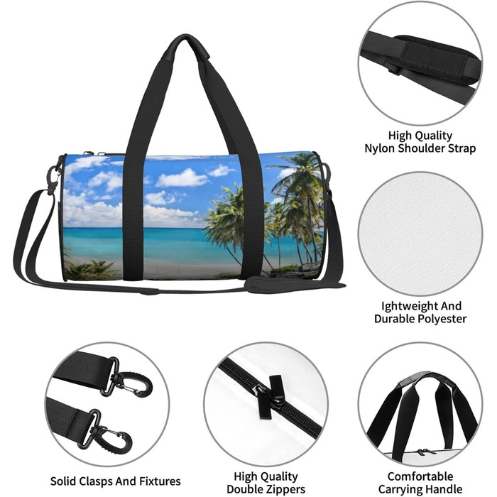 Спортивна сумка / Дорожня сумка, біла, з пляжним принтом, сумка на нічліг, чорна, універсальний розмір, сумка для подорожей