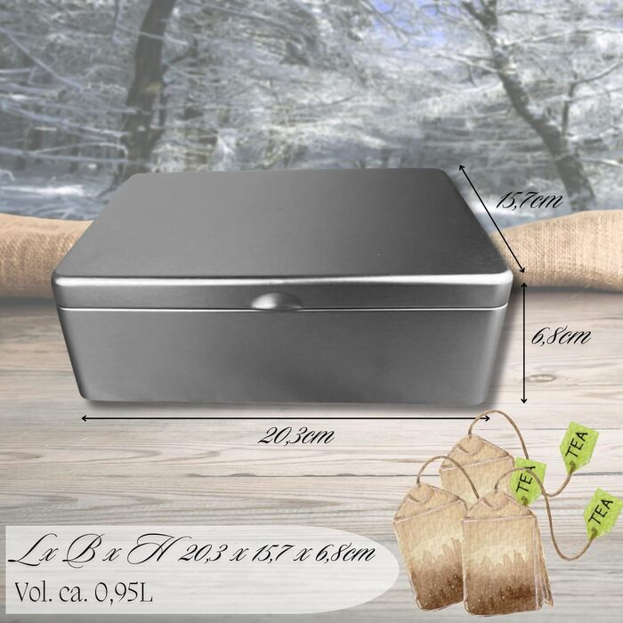 Чайний пакетик на 6 секцій - Плоска коробка для чайних пакетиків з кришкою відкидною - Порожня з 6 відділеннями - Зберігання чаю, чайна ємність, коробка для чайних пакетиків - Розміри (Д x Ш x В) 20,3 x 15,7 x 6,8 см