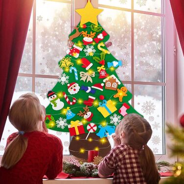 Фетровий різдвяний ялинка Lanpn зі сніговиком з фетру, дитячий різдвяний набір для рукоділля своїми руками 102 см, різдвяна ялинка з 40 знімними прикрасами, підвісний декор для дому, дверей, стіни, стиль 02