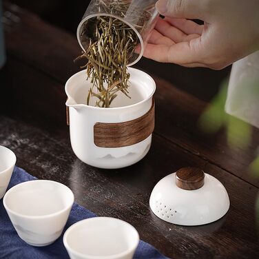 Порцеляновий набір для чайної церемонії Гунфу, портативний керамічний чайник, міні-набір для подорожей Все в одному, для дому, подарунка, кемпінгу, пікніка, офісу, бізнесу та готелю