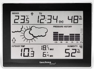 Метеостанція Technoline WS 9274-IT з прогнозом погодних ситуацій і тенденцією погоди, а також 12-годинною історією атмосферного тиску