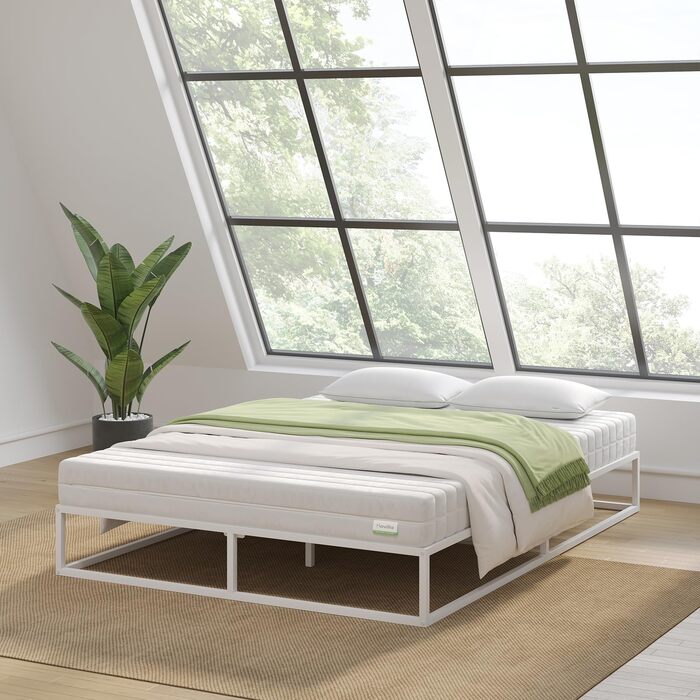 Каркас ліжка Novilla 160 x 200 см, висота каркаса ліжка 25 см, каркаси ліжка з рейковою основою, дерев&39яна рейкова опора, місце для зберігання під ліжком, білий 160 x 200