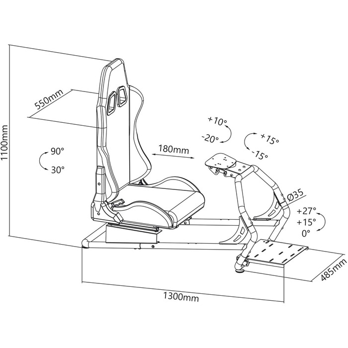 Ігрове крісло 3 в 1 для гоночного симулятора RS160 з чохлом зі штучної шкіри, підставкою для керма, кріпленням для телевізора (до 50 дюймів, макс. VESA 400x400)