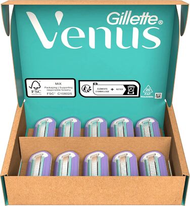 Леза для бритви Gillette Venus Deluxe Smooth Swirl для жінок, жіноча бритва зі змінним лезом 10 лез з 5-кратним лезом, для більш тривалого, гладкого гоління 10 лез