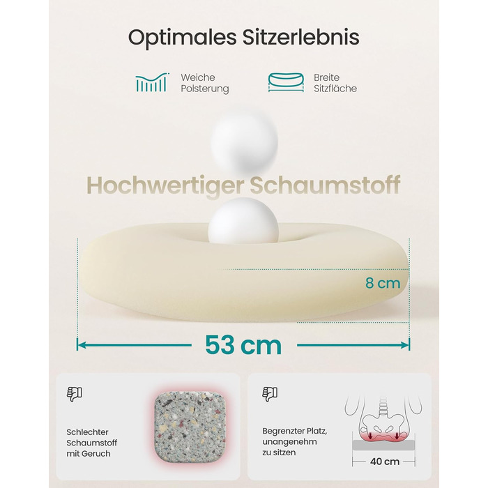 Ергономічне офісне крісло SONGMICS OBN047K01, 53 см, сітка, бежевий капучино
