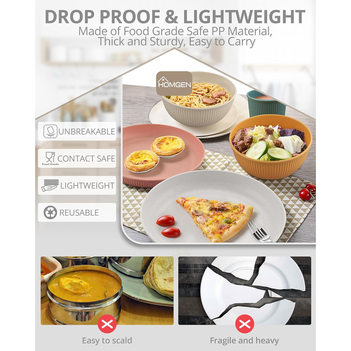 Набір посуду для кемпінгу HOMGEN на 12 осіб пластикові тарілки, миски, чашки та столові прибори для пікніків, відпочинку на природі та грилю (стиль A)