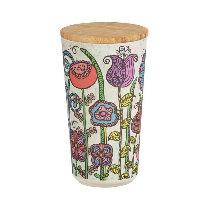 Контейнер для зберігання квітів WENKO, контейнер для зберігання продуктів у квітковій формі з кришкою з бамбука, герметичне зберігання продуктів на кухні, без BPA, місткість 0,95 літра, Ø 10,5 x 18,5 см, різнокольоровий