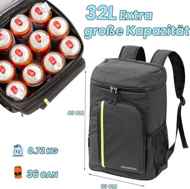 Великий рюкзак-холодильник PENGDA - 30-літровий ізольований рюкзак-холодильник, водонепроникна надлегка сумка для пікніка для чоловіків та жінок, сумка-холодильник для кемпінгу, барбекю, походів, пікніків, чорний