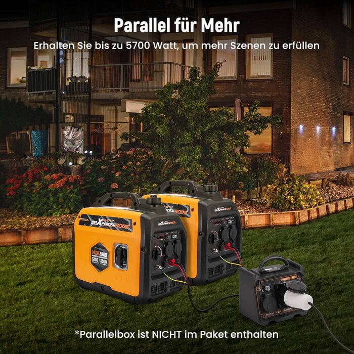 Інверторний генератор maXpeedingrods 3500 Вт, надзвичайно тихий, легкий та портативний бензиновий аварійний генератор, режим ECO з 2 розетками 230 В / 2 USB / 1 розеткою 12 В постійного струму для кемпінгу, фестивалів та подорожей у кемперах, MXR3800