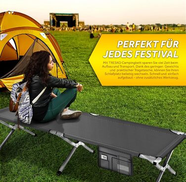 Кемпінгове ліжко, Похідне ліжко, 190 x 64 x 44 см, Металева труба - Вантажопідйомність до 150 кг, 190 x 64 x 44 см, Сірий