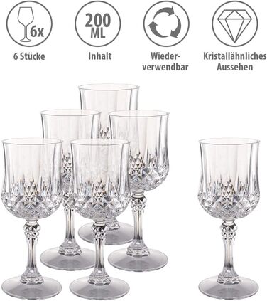 Набір келихів для вина alpina пластикові 6 шт. - Пластикові келихи для вина 200 мл - Келих для вина з кришталевим ефектом - Багато