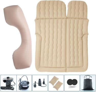 Надувний матрац для позашляховиків, спальне ліжко, подорожі, кемпінг, надувне ліжко, матрац на задньому сидінні автомобіля з комплектом повітряного насоса, надувний матрац вагою 650 фунтів з 2 подушками для кемпінгу, подорожей, бежевого кольору