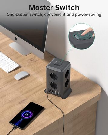 Розетка з вимикачем на кілька розеток, подовжувач Sameriver 8 відсіків з 4 USB, захист від перенапруги з декількома вилками, подов