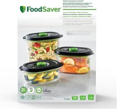Вакуумні контейнери FoodSaver для консервування та маринування для вакуумних пакувальників 700 мл 1,2 л та 1,8 л Герметичні контейнери для харчових продуктів без бісфенолу А Герметичні Можна мити в посудомийній машині Упаковка з 3 шт. (700 мл, 1,2 л та 1,