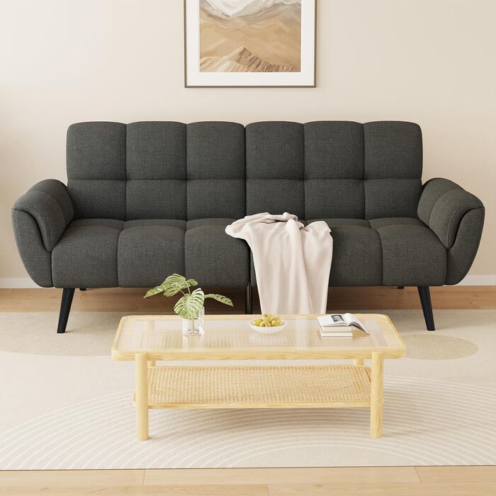 Диван з функцією сну, розкладний диван, 3-місний диван-ліжко, 155x85 см, зручний та підходить для вітальні, офісу, кімнати відпочинку, спальні (темно-сірий)