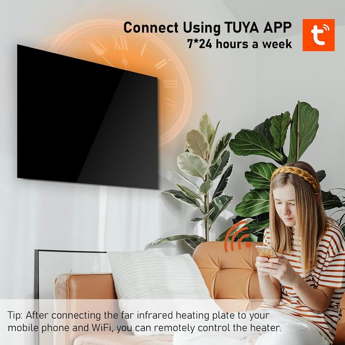 Скляний інфрачервоний обігрівач 600 Вт, інфрачервоний скляний обігрівач з пультом дистанційного керування 100x60 см, електричний обігрівач із захистом від перегріву - WIFI (Tuya Smart) - чорний - сертифікований TV. 600 Вт WIFI пульт дистанційного керуванн