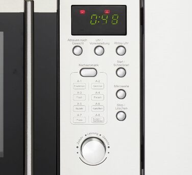 Вбудована мікрохвильова піч MW800-20.8 EB Варильна камера 20 л 800 Вт 5 рівнів потужності 8 програм Кришка з нержавіючої сталі 59,5см Поворотний стіл 24,5см Функція розморожування