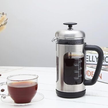 Кавоварка Easyworkz Френч-прес 350 мл Кавоварка з нержавіючої сталі з боросилікатним склом, нековзна м'яка ручка, срібло 350 мл