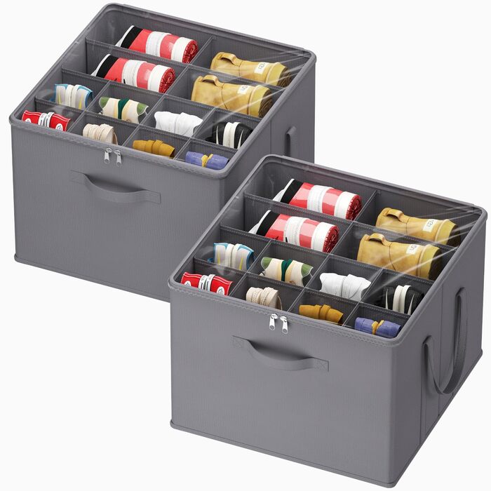 Органайзер для взуття Lifewit на 16 пар, велика взуттєва шафа з роздільниками та кришкою, компактна взуттєва коробка з ручками для зберігання взуття, сірий, комплект з 2 шт.