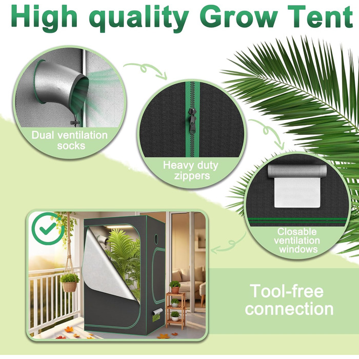 Гроубокс для вирощування в приміщенні, світлонепроникний та водонепроникний, з прозорим вікном огляду. Намет для рослин з тканини Oxford 600D. Намет для вирощування томатів, овочів та інших культур в приміщенні - 80x80x160 см.