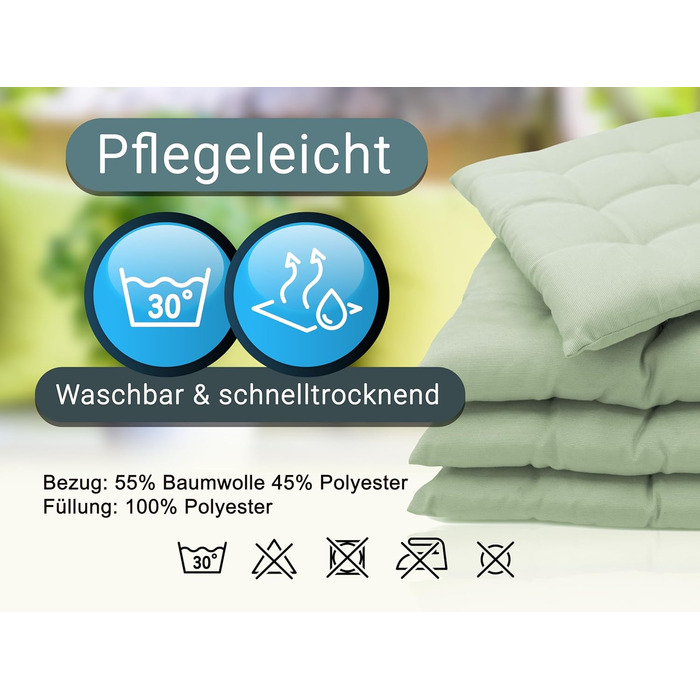 Набір з 4 подушок для сидіння розміром 40x40 см - затишні подушки для стільців на зав'язках - можна прати при температурі до 30C - салатового кольору - сертифіковані Oeko Tex.