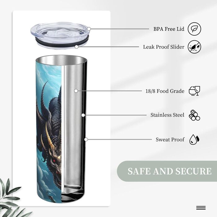 Кружка з прямою трубочкою, дизайн летючий дракон, принт, підходить для кемпінгу, офісу та дому, 590 мл