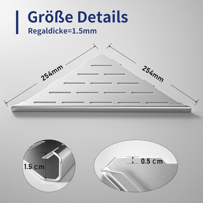 Полиця для душу Eck, нержавіюча сталь 304, сталева полиця для ванної кімнати для плитки, вбудована полиця для ремонту ванної (шліфована, 254 мм - 2 шт.) 254 мм - 2 шт. Шліфована