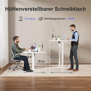 Стіл з регульованою висотою COMPLETE TABLETOP Електричний стіл з регульованою висотою та функцією пам&39яті Комп&39ютерний стіл для роботи сидячи/стоячи 110 x 53 см Білий
