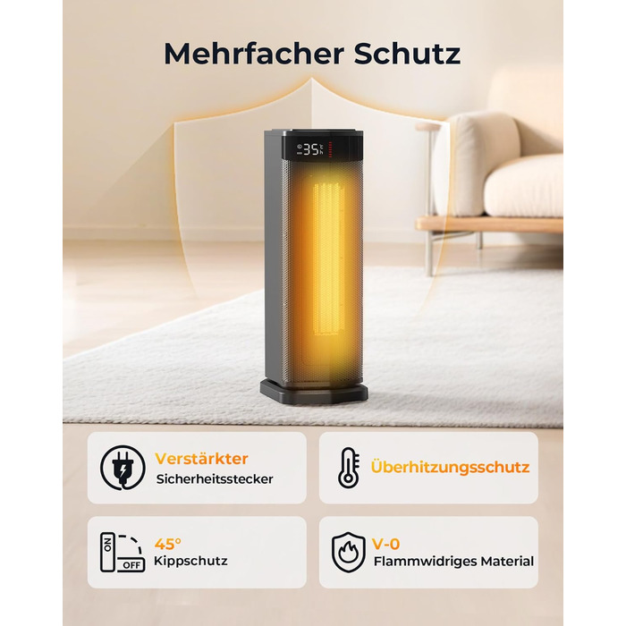 Енергозберігаючий вентилятор-обігрівач ПЕРЕМОЖЕЦЬ ТЕСТУ, 2000 Вт ECO вентилятор-обігрівач, тихий, 24-годинний таймер, невеликий вентилятор-обігрівач з коливанням 90, захист від перекидання та перегріву, чорний