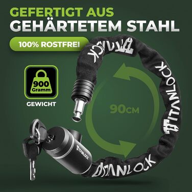 Велосипедний замок ланцюговий, захист від крадіжки СВІТЛОВІДБИВАЮЧИЙ зручне транспортування, стійкий до іржі, рівень безпеки 7/10, ланцюговий замок з ключем