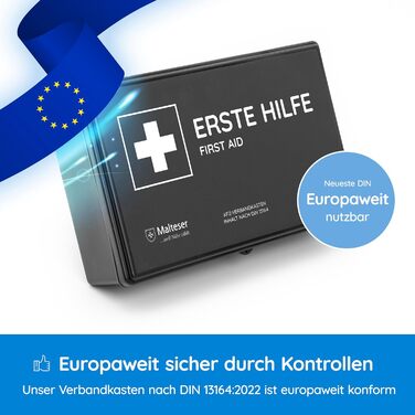 Автомобільна аптечка 2024 ДІЙСНА В ЄВРОПІ згідно StVZO чинний DIN 131642022 СЕРТИФІКОВАНИЙ в т.ч. 2 медичні маски для обличчя апте