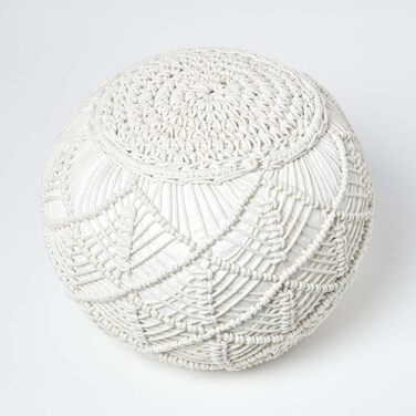 Пуф Homescapes Crochet Pouf, натуральний, кругла підлогова подушка 35 x 40 см у стилі бохо, декоративна підставка для ніг у стилі макраме, в&39язаний гачком пуф зі 100 бавовни, в&39язаний гачком пуф/в&39язаний табурет 35 x 40 см натуральний
