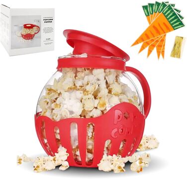 Мікрохвильова піч RANJIMA Popcorn Maker, Миска для мікрохвильової печі для попкорну, Машина для попкорну з пакетами для попкорну, Закуска з попкорну в горщику, Червона попкорн-закуска для дітей, Дні народження, Сімейні зустрічі