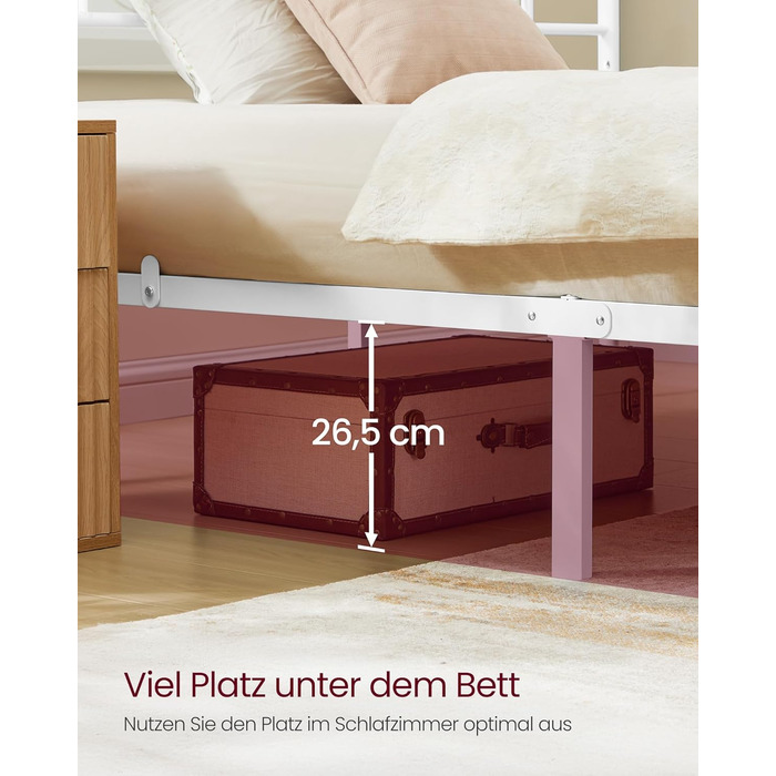 Ліжко VASAGLE 140 x 200 см, Гостьове ліжко, Двоспальне ліжко з металу, Каркас ліжка, Каркас ліжка, Металеве ліжко, Легке складання, Матовий білий RMB064WG01 140 x 200 см Матовий білий